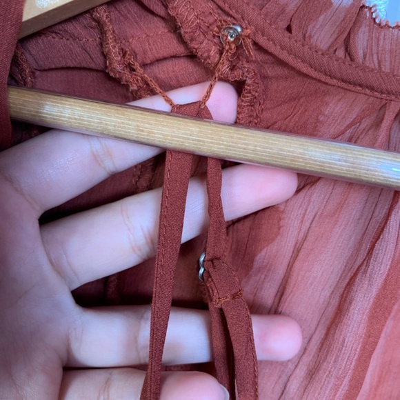 Forever That Girl Medium Copper Ruffled Blouse Romantic Bohemian Sheer Boho S - Picture 11 of 16